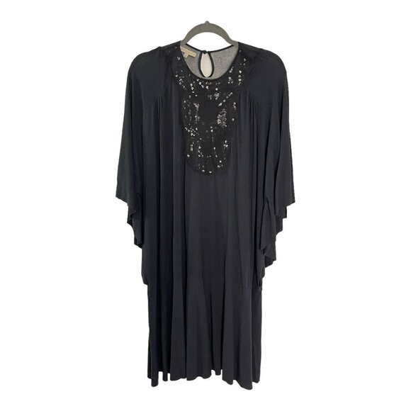 Lerario Beatriz Size S Black Jersey Draped Kaftan Dress Stretch Sequin - Picture 1 of 8